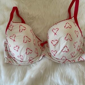 Victoria's Secret White and Red Heart Print Bra